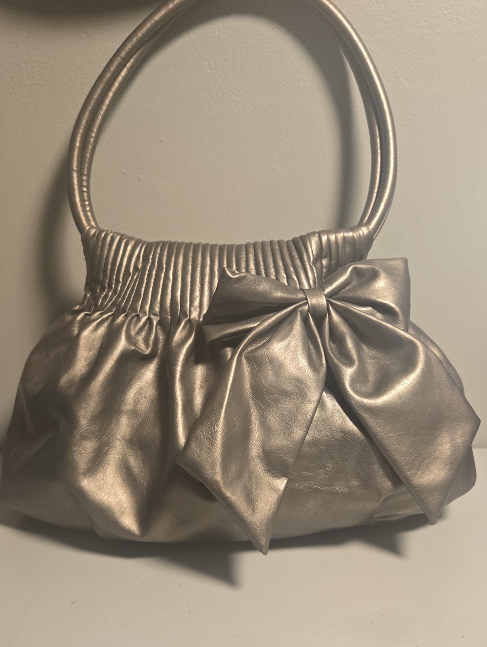 American Eagle Metallic Gray Bow-Accent Women's Shoulder Bag